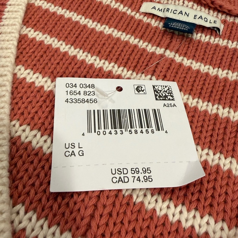 American Eagle Womens V-Neck Striped Knit Sweater Pink Large‎ Oversized Boxy NEW - Picture 5 of 8